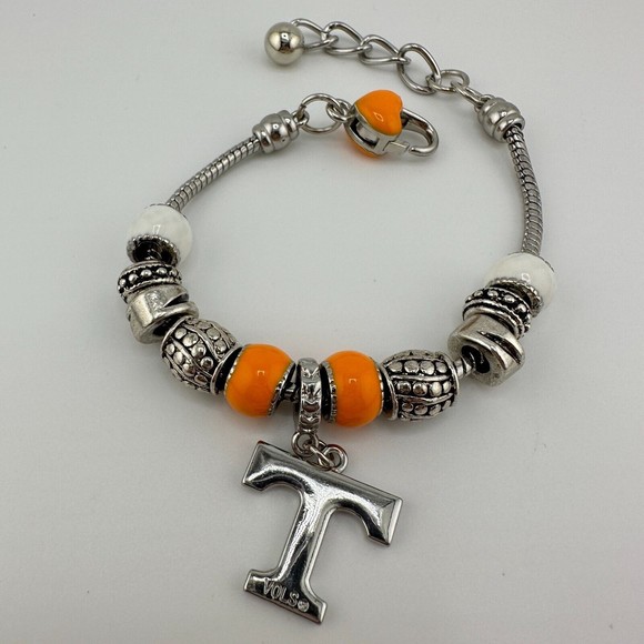 Tennessee Volunteers Charm Bracelet Silver-tone w/ 11 Beads Orange White 9" L - Picture 7 of 7